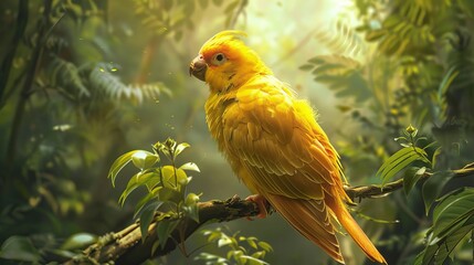 An incredibly beautiful exotic yellow songbird, showcasing vibrant plumage and captivating charm.