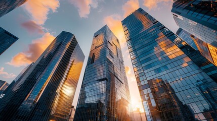 Fototapeta premium Paris, France - September 2, 2019: Skyscrapers in the financial district of La Défense, Paris, France, showcasing modern architecture and bustling business activities.