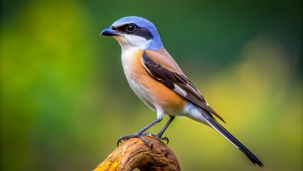 Fototapeta premium Wide shot of a Shrike perched, studio portrait.