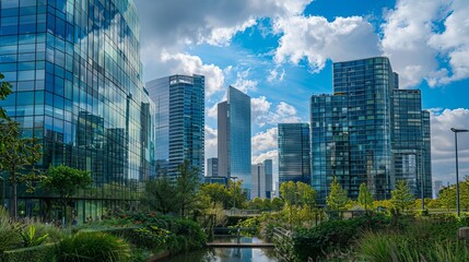 Obraz premium Paris, France - September 2, 2019: Skyscrapers in the financial district of La Défense, Paris, France, showcasing modern architecture and bustling business activities.