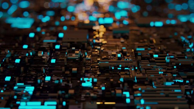 A video of an electronic circuit board moving through cyberspace