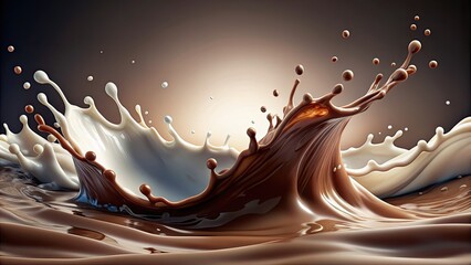 Milk and chocolate sea splashes and waves , ocean, brown, creamy, swirl, liquid, abstract, indulgent, dessert, sweet