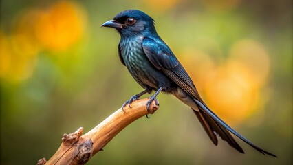 Obraz premium Wide shot of a Drongo perched, studio portrait.