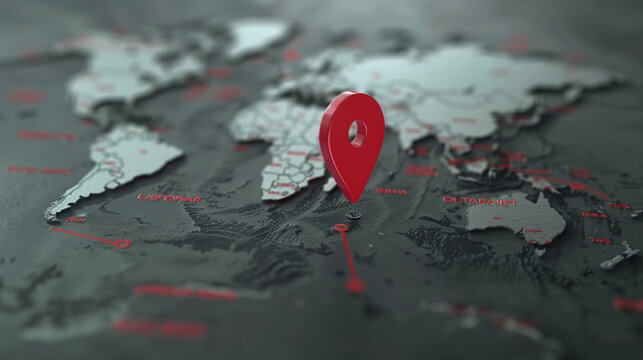 Global Travel Destination: Red Pointer on World Map
