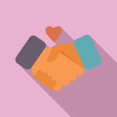 Illustration of two business people shaking hands with a heart above signifying love, respect and successful agreement