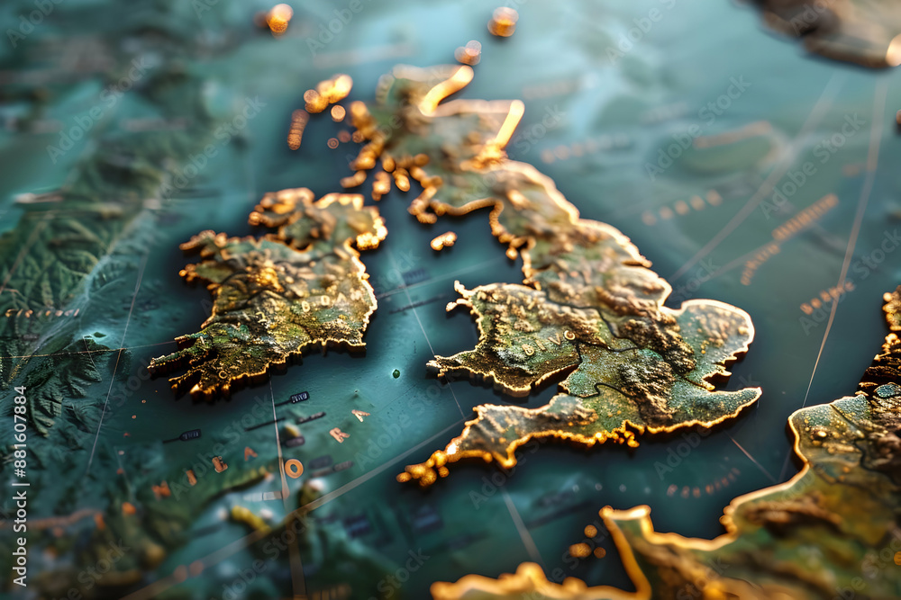 Wall mural golden embossed map of the british isles illustration