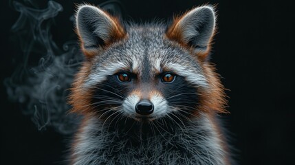   Close-up of raccoon with smoking ears and eyes