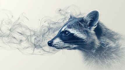 Obraz premium A close-up of a raccoon's face with smoke emerging from behind its head