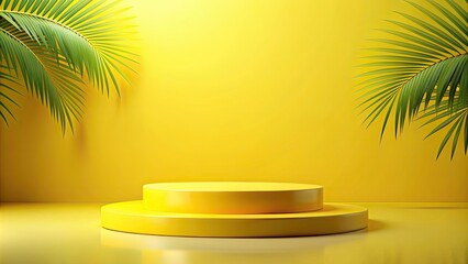 Obraz premium Yellow podium product background with summer display , yellow, podium, product, background,summer, display, vibrant