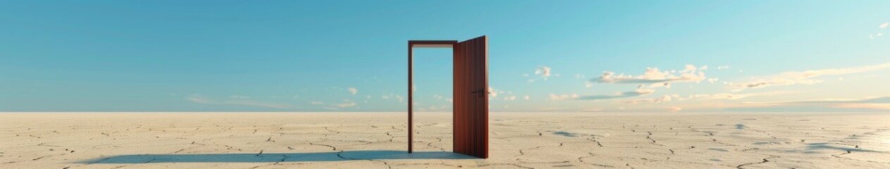 Abstract Wallpaper Depicting the Opening of a Desert Door. Concept of Unknown and Initiation. 3D Illustration with Creative Imagination of a Futuristic Dreamlike World. AI-Generated High-Resolution Ba