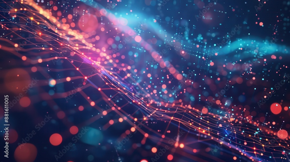 Poster digital network connections - futuristic abstract interface background with vibrant colors