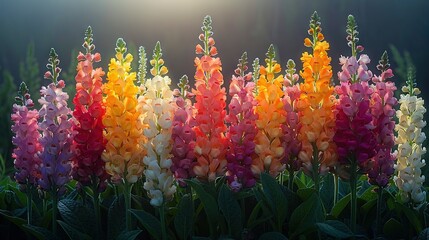   A group of flowers in the grass with sunlight filtering through the cloudy sky