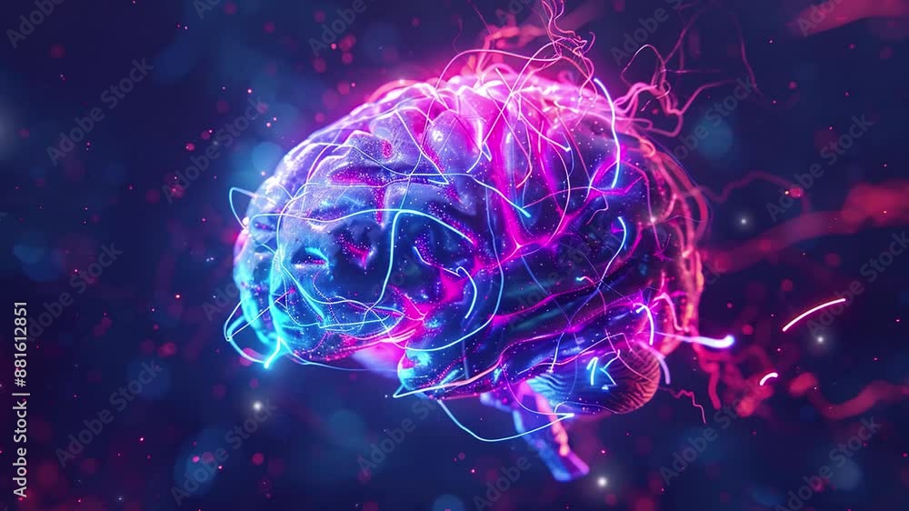 Poster a hologram of a human brain. 3d rendering of a glowing brain. artificial intelligence concept. brain
