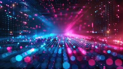 Naklejka premium Vivid Neon Lights on Futuristic Digital Grid - Abstract Colorful Background