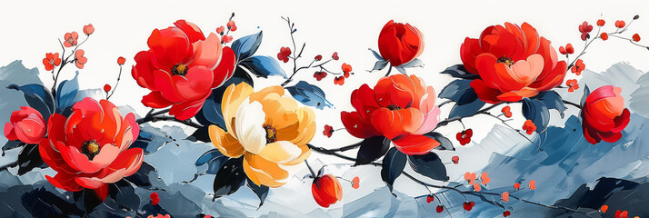 パネルの壁アート、壁の装飾、花のデザインの大理石の背景