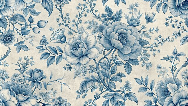 Elegant and timeless vintage French floral toile blue pattern , vintage, French, floral, toile, blue, elegant, timeless