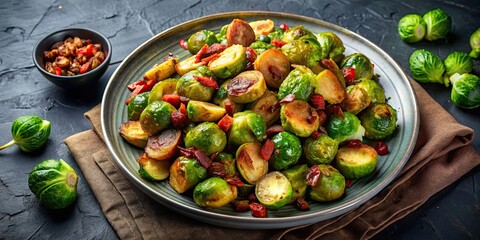 Delicious roasted brussel sprouts with bacon, perfect for food photography, food, photography, roasted, brussel sprouts