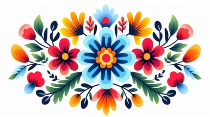 Obraz premium Vibrant Mexican floral design on a white backdrop.