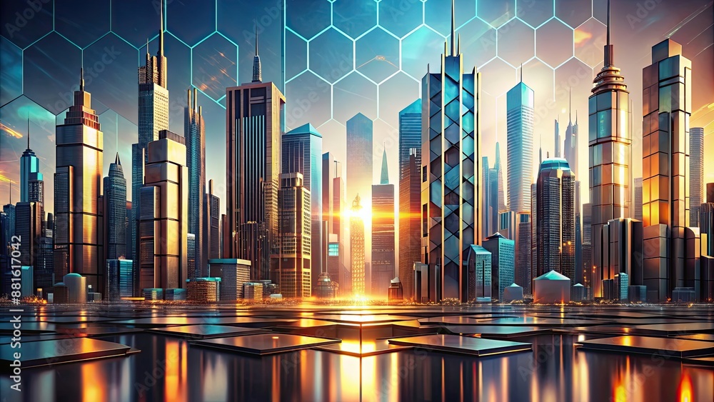 Canvas Prints Futuristic cityscape with geometric patterns and metallic textures, futuristic, cityscape, geometric, patterns