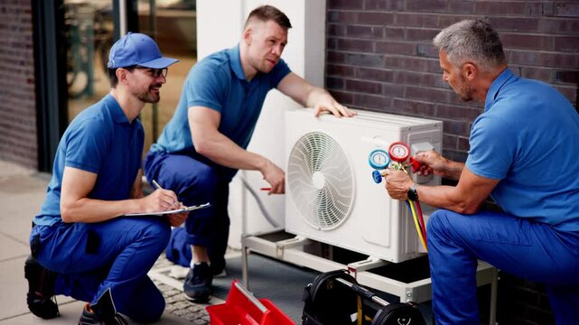 Skilled Technician Working on Commercial HVAC Maintenance Service