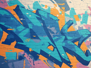 vibrant graffiti tags on a brick wall with colorful abstract shapes and bold lettering creating a dynamic urban art scene