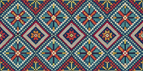 Graphic-inspired seamless pattern for woven fabric and embroidery with a mosaic and tile design, mosaic, tile