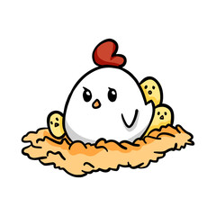 cute kawaii hen with egg clipart illustration