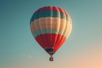 Fototapeta premium Captures the gentle ascent and vibrant colors of a hot air balloon ride at sunrise.