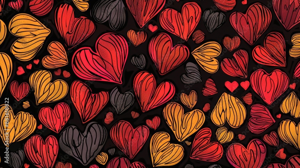 Canvas Prints colorful pattern of hearts is displayed on black background