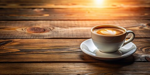 Obraz premium Cup of coffee on wooden table with one hearth, coffee, cup, wooden table, hearth, cozy, warm, morning, beverage, drink