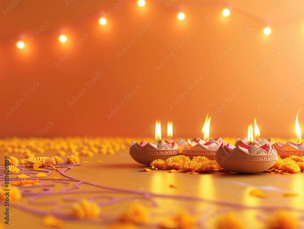 Canvas Prints Table with four lit candles in orange bowls