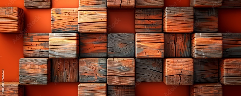 Poster wooden blocks arranged in an upward pattern on an orange background symbolizing growth and progress
