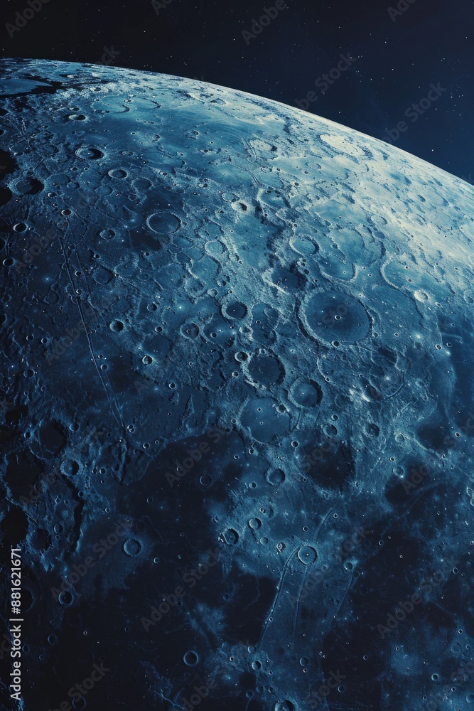 Wall mural blue planet with many craters on it