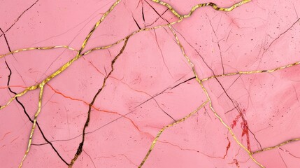 Seamless pattern crackled light French Pass pink marble with thin golden lines