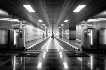 Fototapeta premium Depicts the stillness and inactivity of a security checkpoint, highlighting the absence of travelers and the heightened sense of security.
