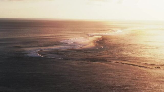 Golden hour Teahupoo Tahiti French Polynesia islands aerial drone sunset Coral Reef famous surf wave slow motion Paris summer Olympics 2024 dreamy Passe Havae Faremahora Pacific Ocean forward pan up