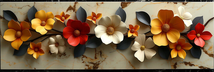 Obraz premium パネルの壁アート、壁の装飾、花のデザインの大理石の背景