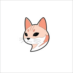 Minimalist, vector-style illustration of a cat's head. The cat has a light orange and white fur pattern, with distinct black almond-shaped eyes and a small black nose