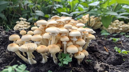 Mushrooms jointly grow on the ground