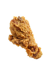 Crispy and crunchy fried chicken isolated on white background. perfect for photo illustration, design element, or any commercial purposes. Lower thigh cut.