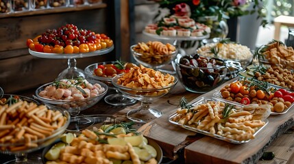 Obraz premium Numerous delicious snacks are available on the table