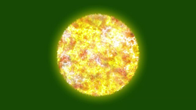 Realistic sun with solar flares chroma key animated on green screen background