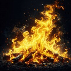 glowing yellow fire in the fireplace