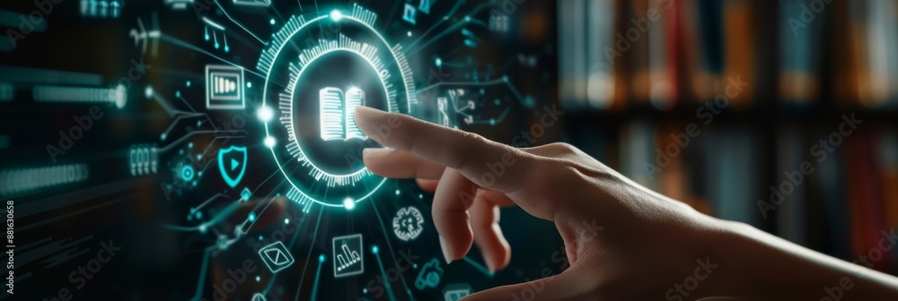 Poster a touchscreen interface allows human hands to engage with digital graphics through advanced technolo