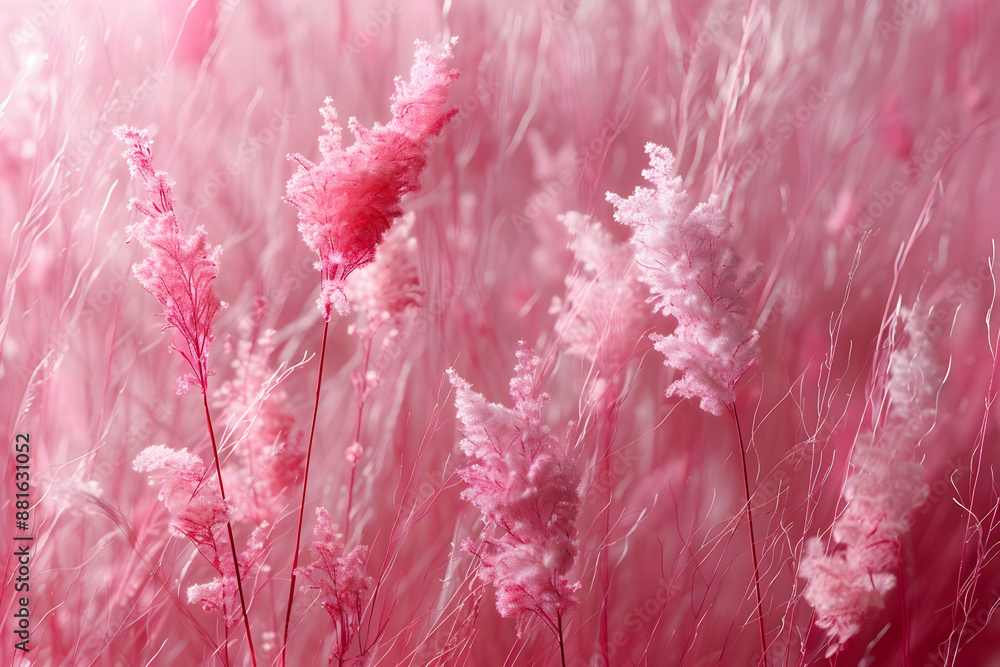 Poster Pink Grass Flowers Abstract Background Image