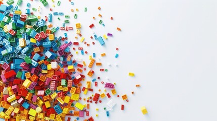Obraz premium A pile of colorful blocks scattered all over the place White background, white space in the center of picture.
