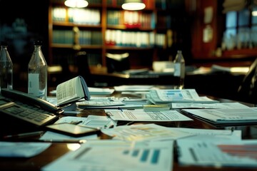 Collaborative Finance Analysis in Modern Office Setting with Spreadsheets and Charts on Conference Table