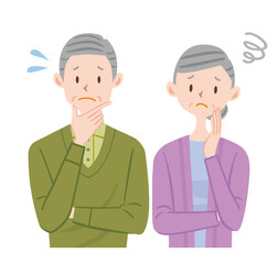 困る高齢夫婦のイラスト　シニア　高齢　老後　考える　お金　貯蓄