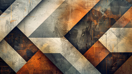 A refined geometric composition with dynamic diamond shapes muted hues and metallic details