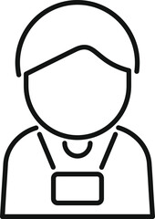 Simple black and white line drawing of a person wearing an id card on a lanyard